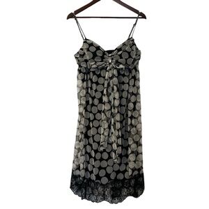 Suzi Chin Maggy Boutique Polka Dot Dress Size 12 Black White Lace Hem Classic